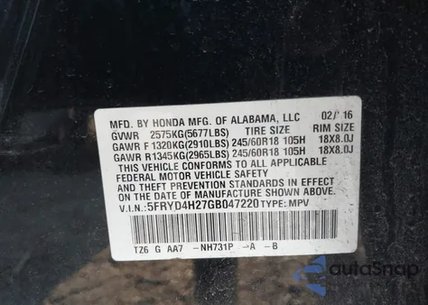 2016 Acura Mdx Acurawatch Plus Package z USA, uszkodzony, nr VIN 5FRYD4H27GB047220